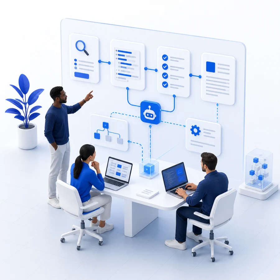 Equipo desarrollando software con asistencia de IA