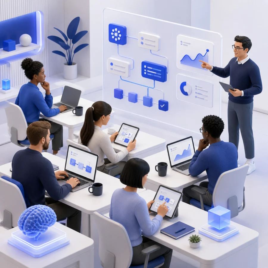 Profesionales aprendiendo a aplicar inteligencia artificial con ejercicios prácticos