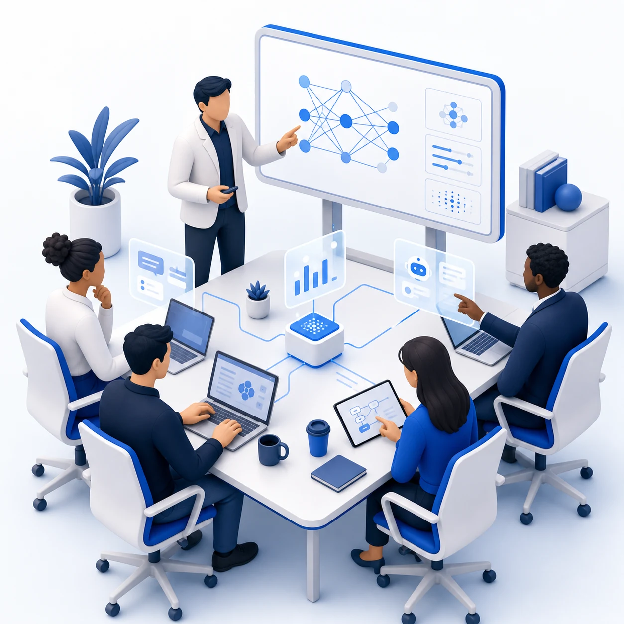 Profesionales aprendiendo y aplicando inteligencia artificial en equipo
