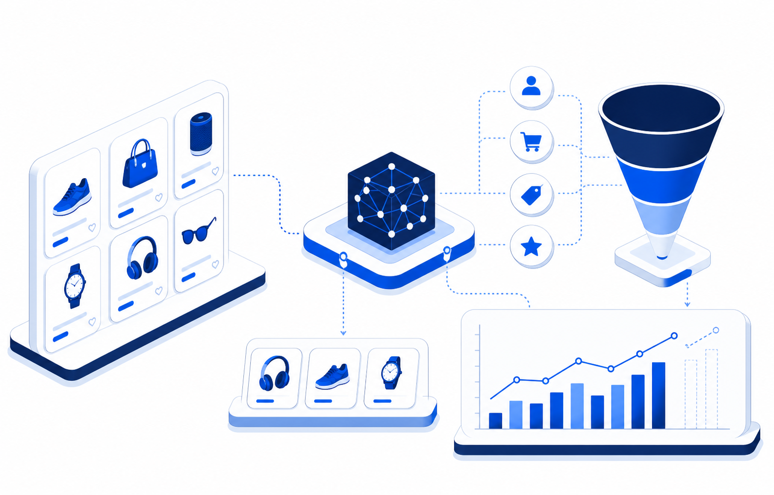 Ilustración esquemática de inteligencia artificial para operaciones comerciales