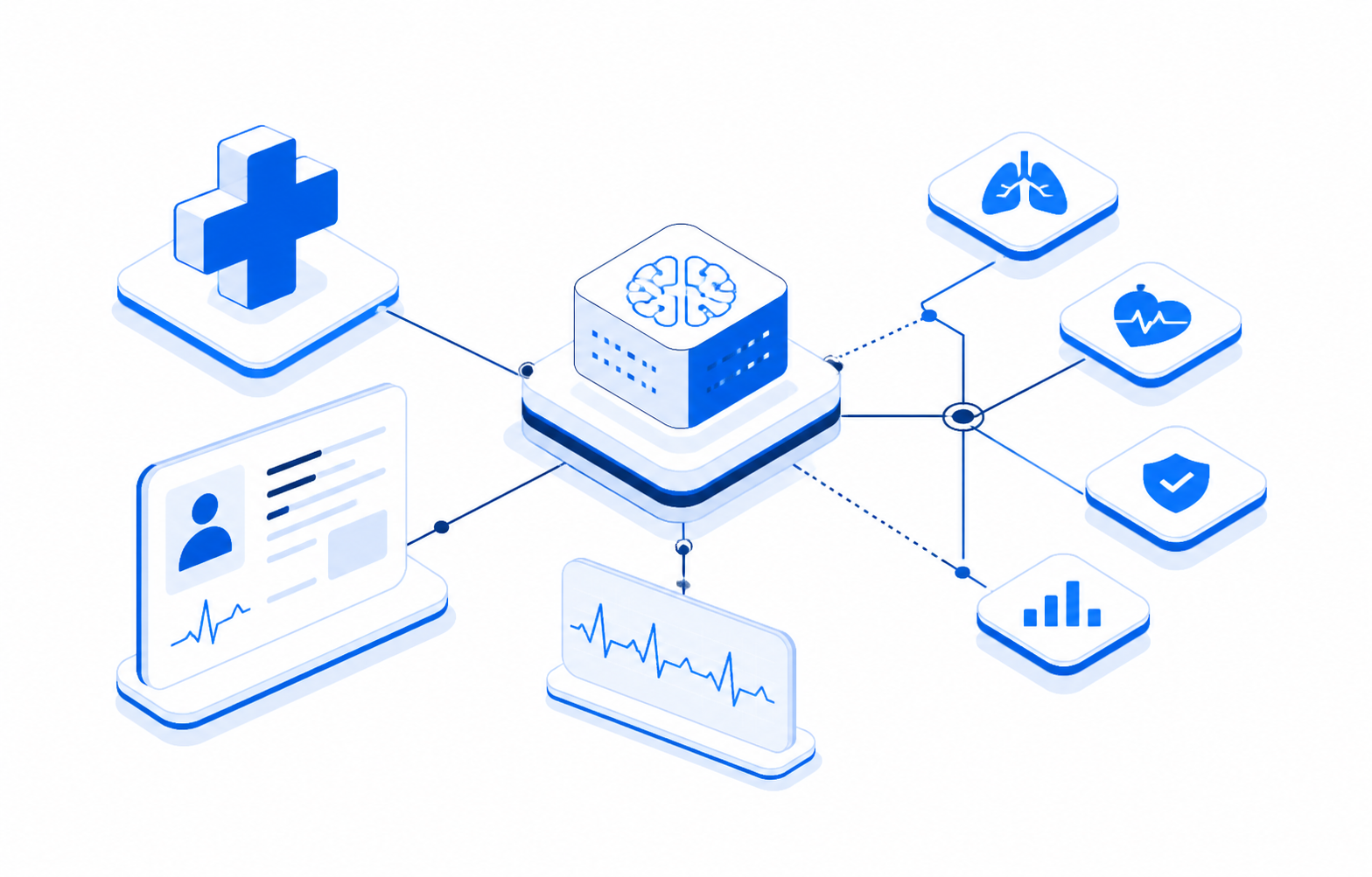 Ilustración esquemática de inteligencia artificial aplicada a medicina