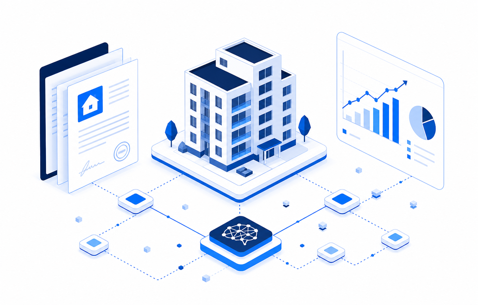 Ilustración esquemática de inteligencia artificial para real estate