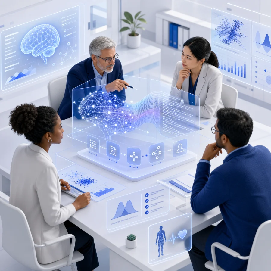Investigadores evaluando modelos de inteligencia artificial y sistemas inteligentes