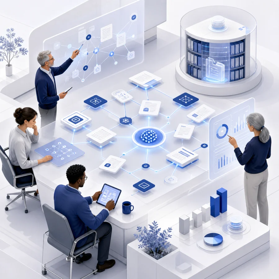 Equipo investigando redes, repositorios y medición del conocimiento