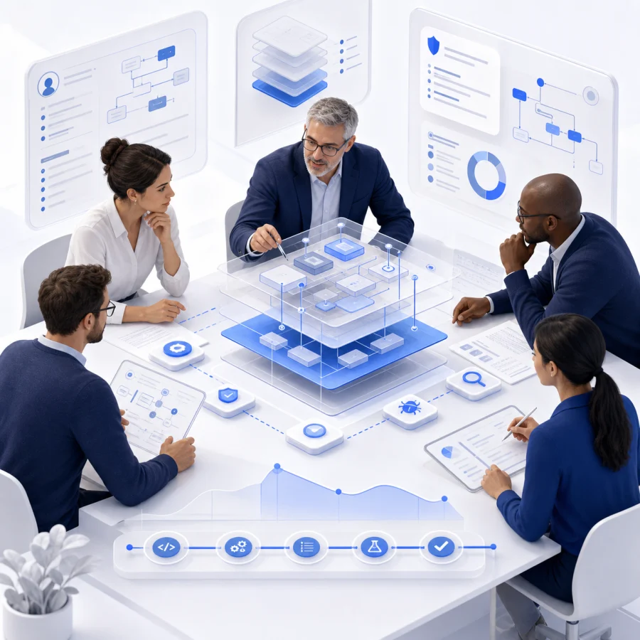 Equipo analizando arquitectura, requisitos y calidad de software